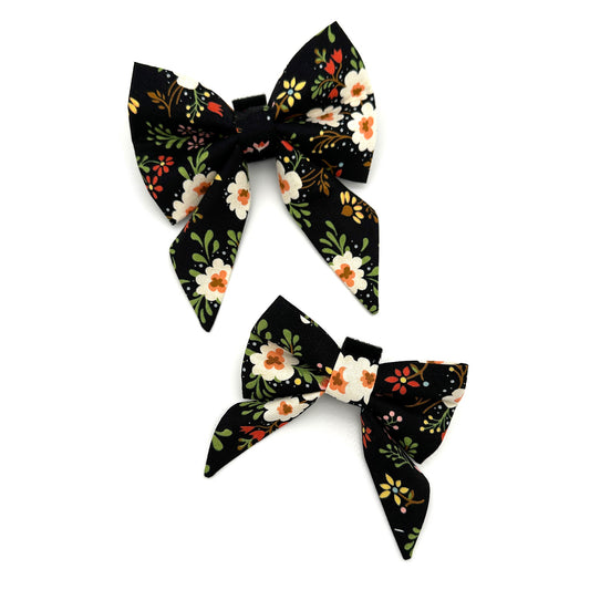 Black Floral Sailor Dog Bow