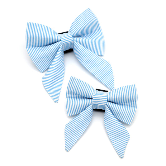 Blue Pinstripe Sailor Dog Bow