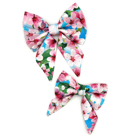 Cherry Blossom Blue Sailor Dog Bow