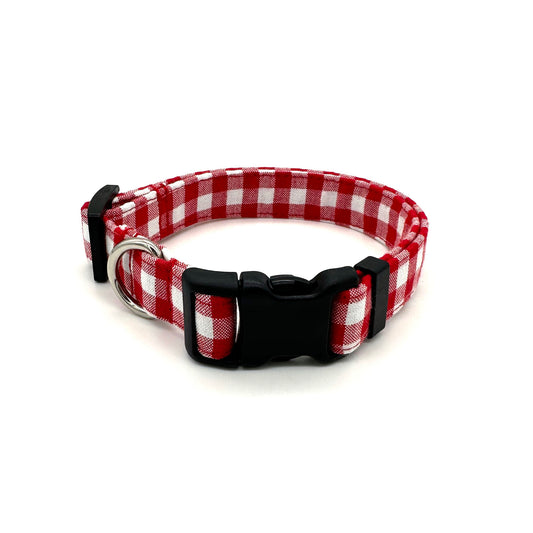 Crimson Gingham Dog Collar