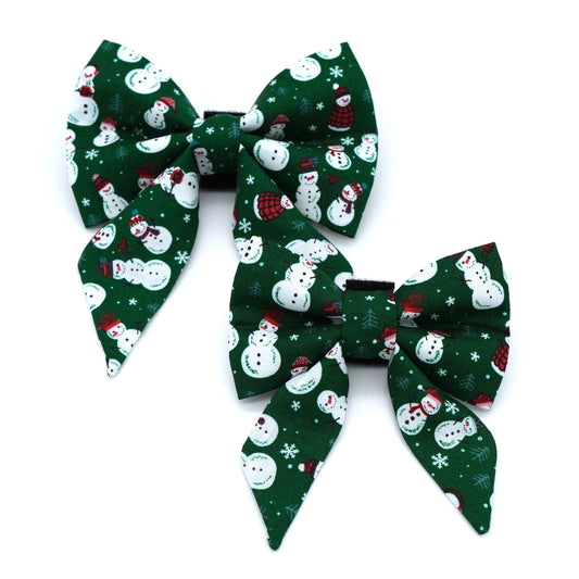Green Snowman Sailor Dog Bow
