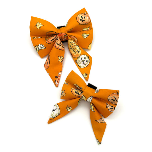 Halloween Pumpkin Sailor Dog Bow
