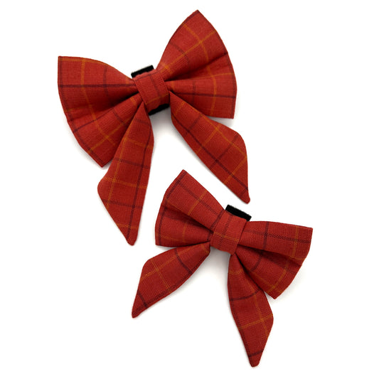 Maple Plaid Sailor Dog Bow