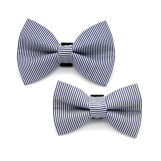 Navy Pinstripe Dog Bow Tie