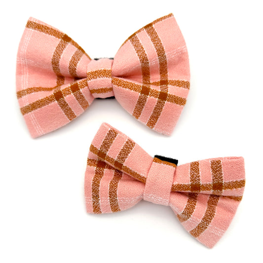 Peach Plaid Flannel Dog Bow Tie