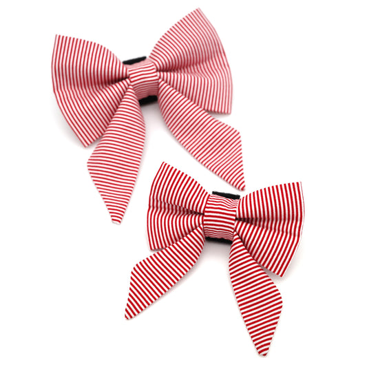 Red Pinstripe Sailor Dog Bow