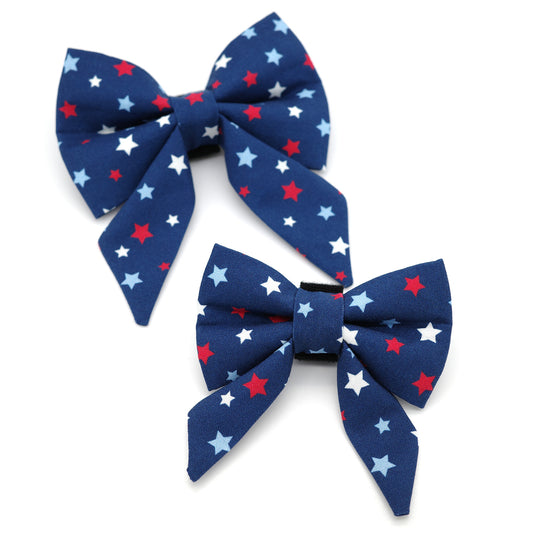 Red White and Blue Stars Sailor Dog Bow