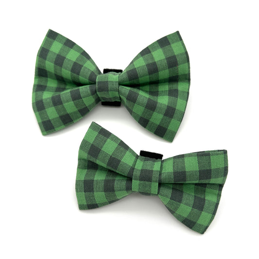 St. Patrick's Day Green Gingham Dog Bow Ties