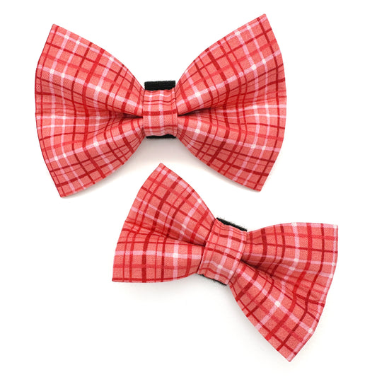 Valentine's Day Plaid Dog Bow Tie