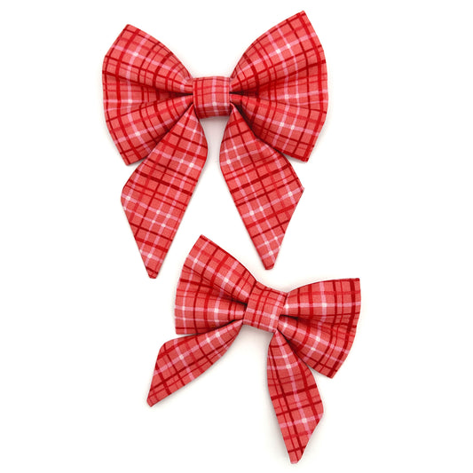 Valentine's Day Plaid Sailor Dog Bow