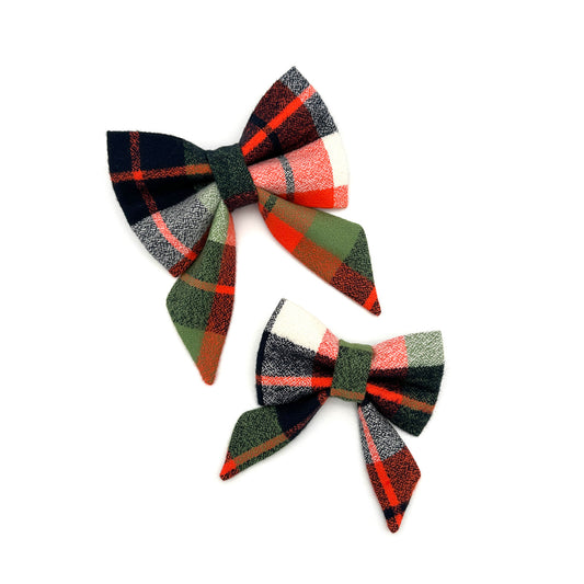 Willow Plaid Flannel Sailor Dog Bow