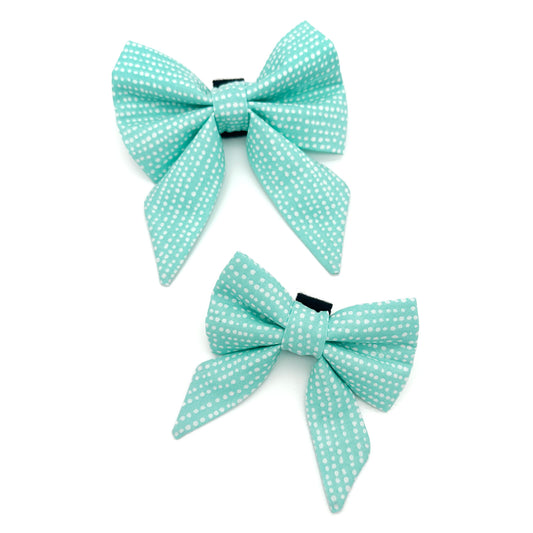 Aqua Polka Dot Sailor Dog Bow