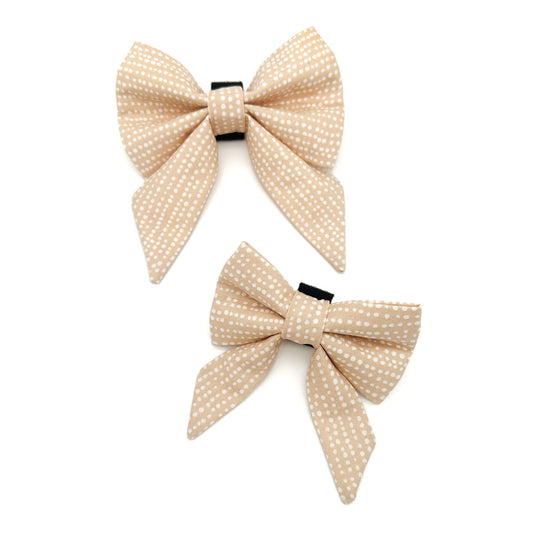 Beige Polka Dot Sailor Dog Bow