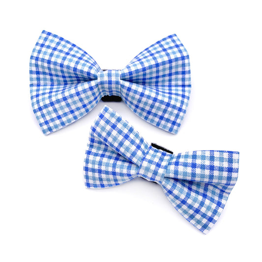 Blue Gingham Dog Bow Tie