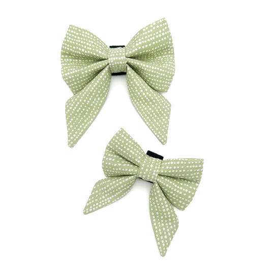 Green Polka Dot Sailor Dog Bow