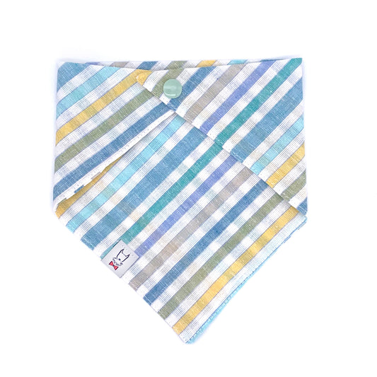 Green and Blue Linen Stripe Dog Bandana