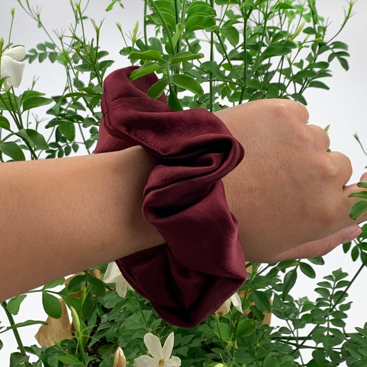 Wine Satin Hair Scrunchie