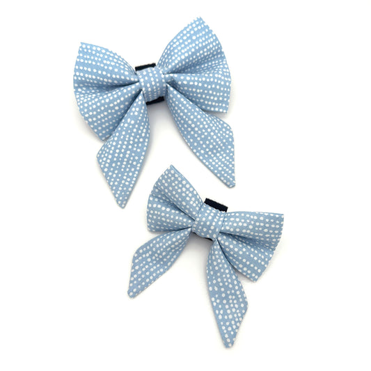 Light Blue Polka Dot Sailor Dog Bow
