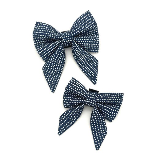 Navy Polka Dot Sailor Dog Bow