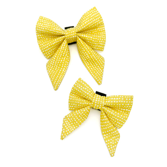 Yellow Polka Dot Sailor Dog Bow