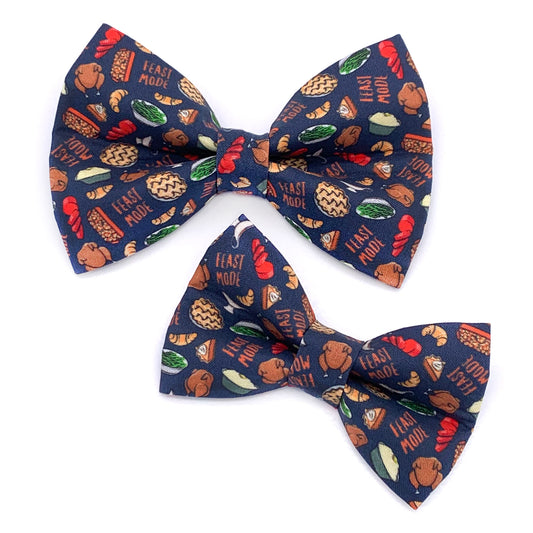 Feast Mode Dog Bow Tie, Thanksgiving Holiday Bow Tie