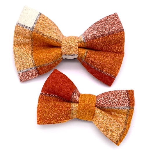 Pumpkin Plaid Flannel Dog Bow Tie
