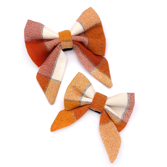 Pumpkin Plaid Flannel Dog Bow