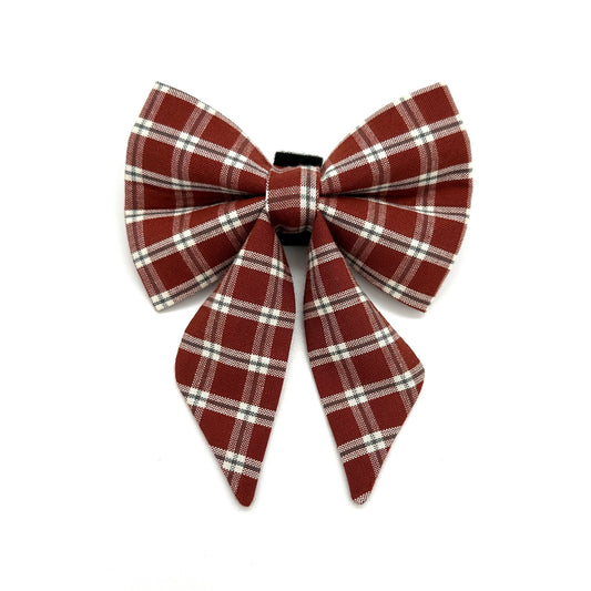 Chestnut Plaid Sailor Dog Bow