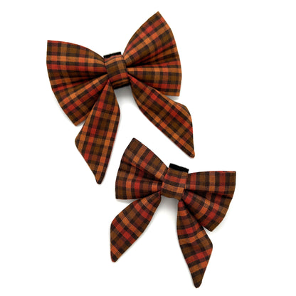 Cider Plaid Sailor Dog Bow 