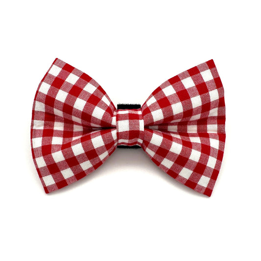Crimson Gingham Dog Bow Tie