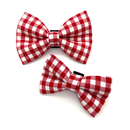 Crimson Gingham Dog Bow Tie