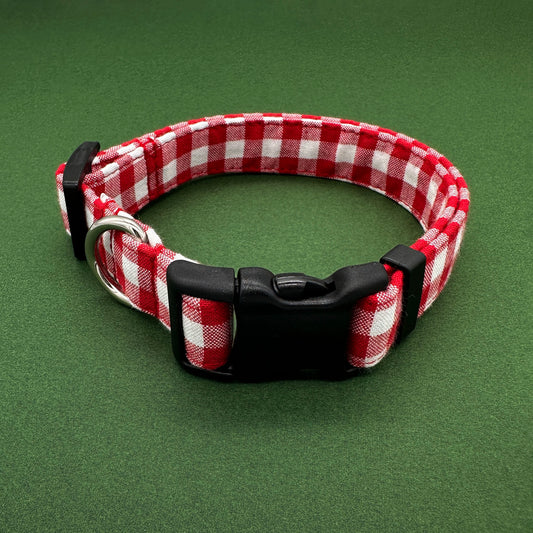 Crimson Gingham Dog Collar 