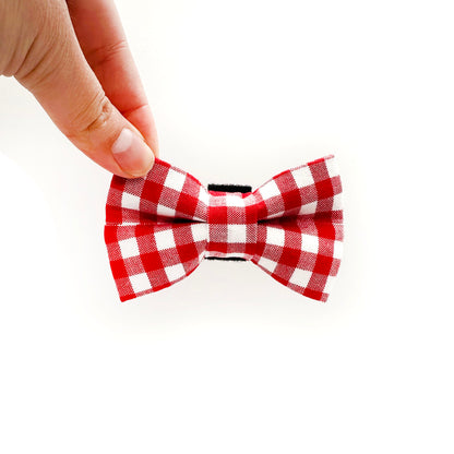 Crimson Gingham Mini Dog Bow Tie