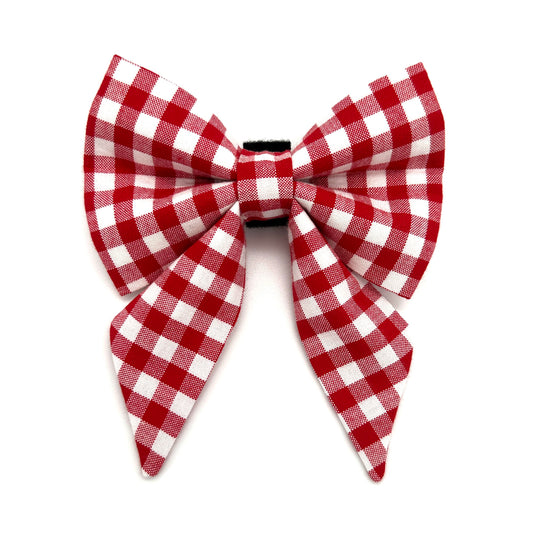 Crimson Gingham Sailor Dog Bow