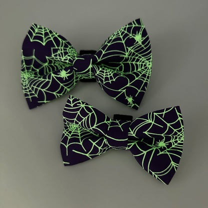 Glow-in-the-Dark Spider Web Dog Bow Tie 