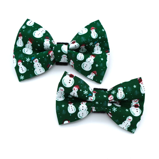 Green Snowman Dog Bow Tie 