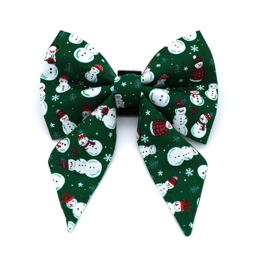 Green Snowman Sailor Dog Bow