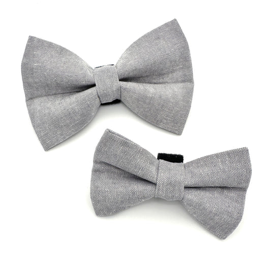 Gray Linen Dog Bow Tie 