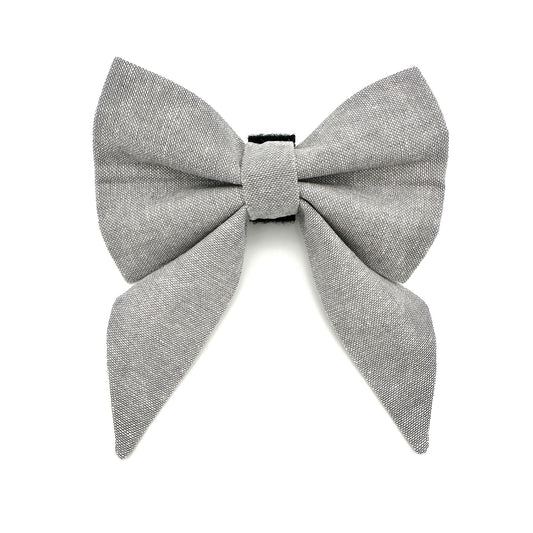 Gray Linen Sailor Dog Bow 