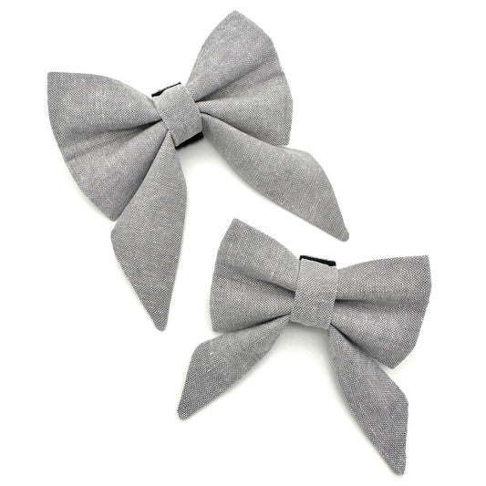 Gray Linen Sailor Dog Bow 