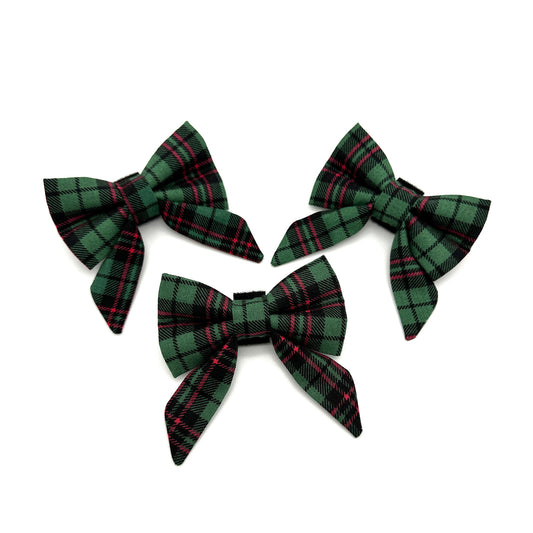 Green Tartan Sailor Dog Bow