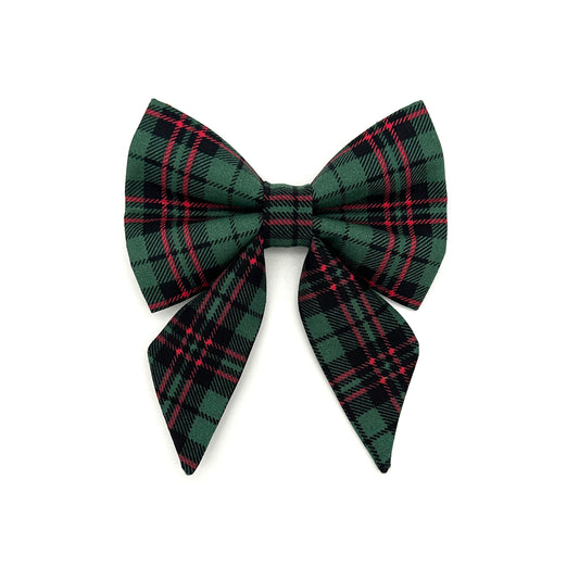 Green Tartan Sailor Dog Bow