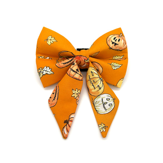 Halloween Pumpkin Sailor Dog Bow