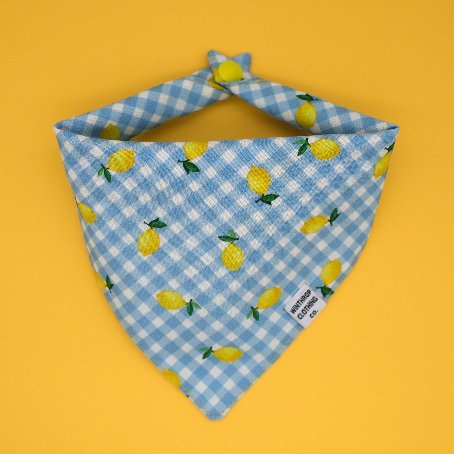 Lemon Blue Gingham Dog Bandana