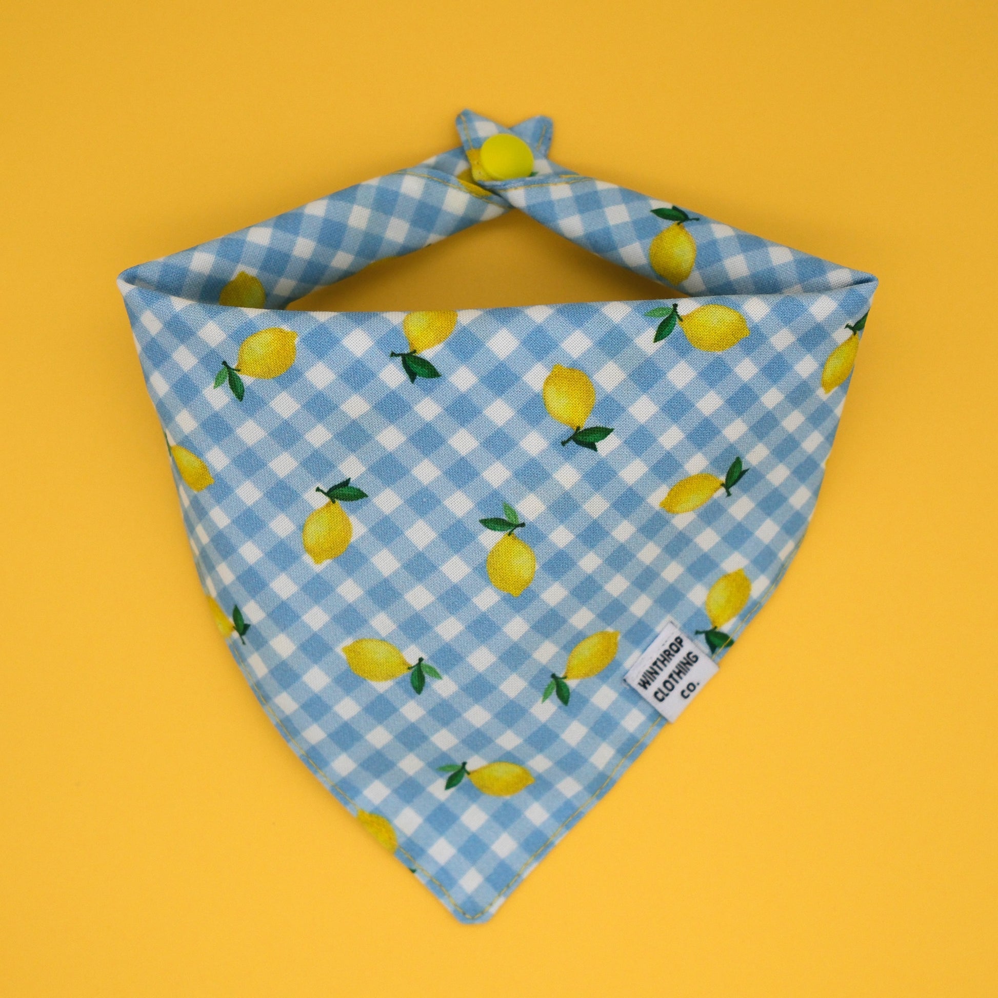 Lemon Blue Gingham Dog Bandana