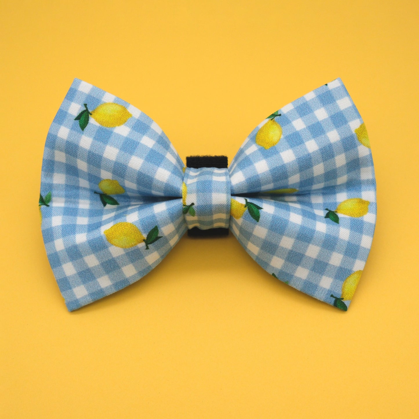 Lemon Blue Gingham Dog Bow Tie