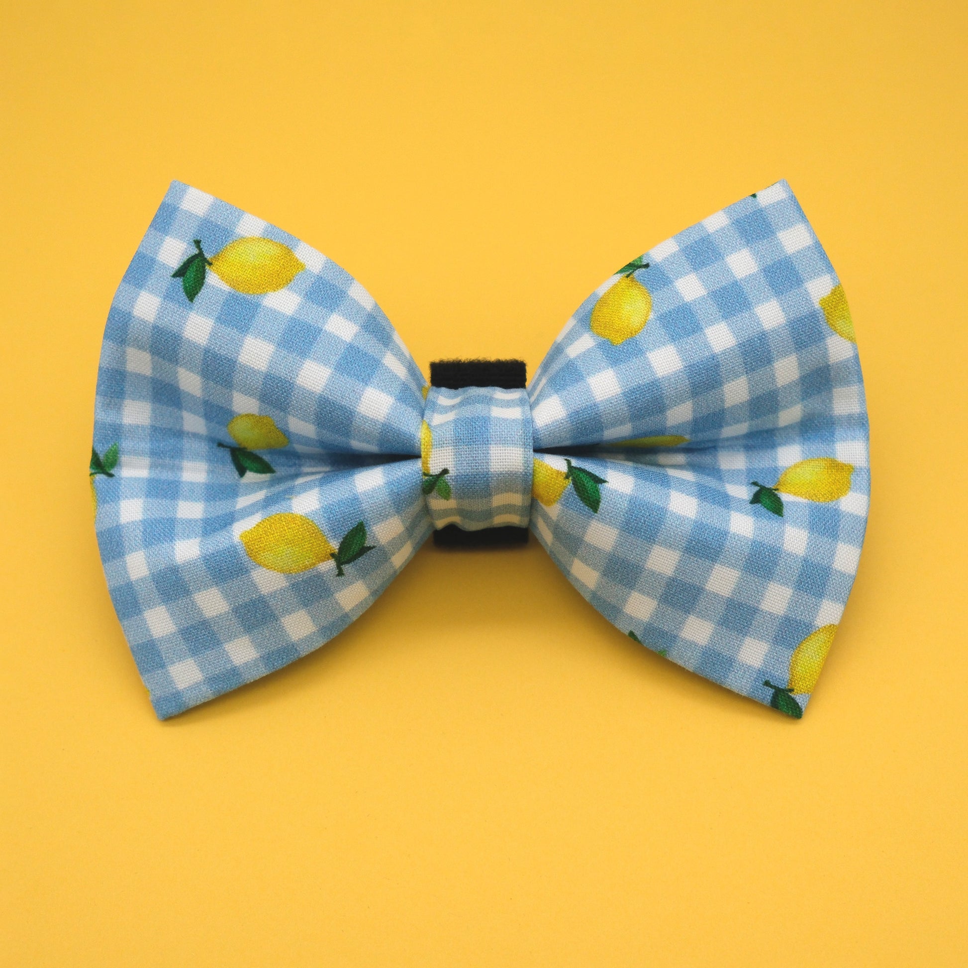 Lemon Blue Gingham Dog Bow Tie