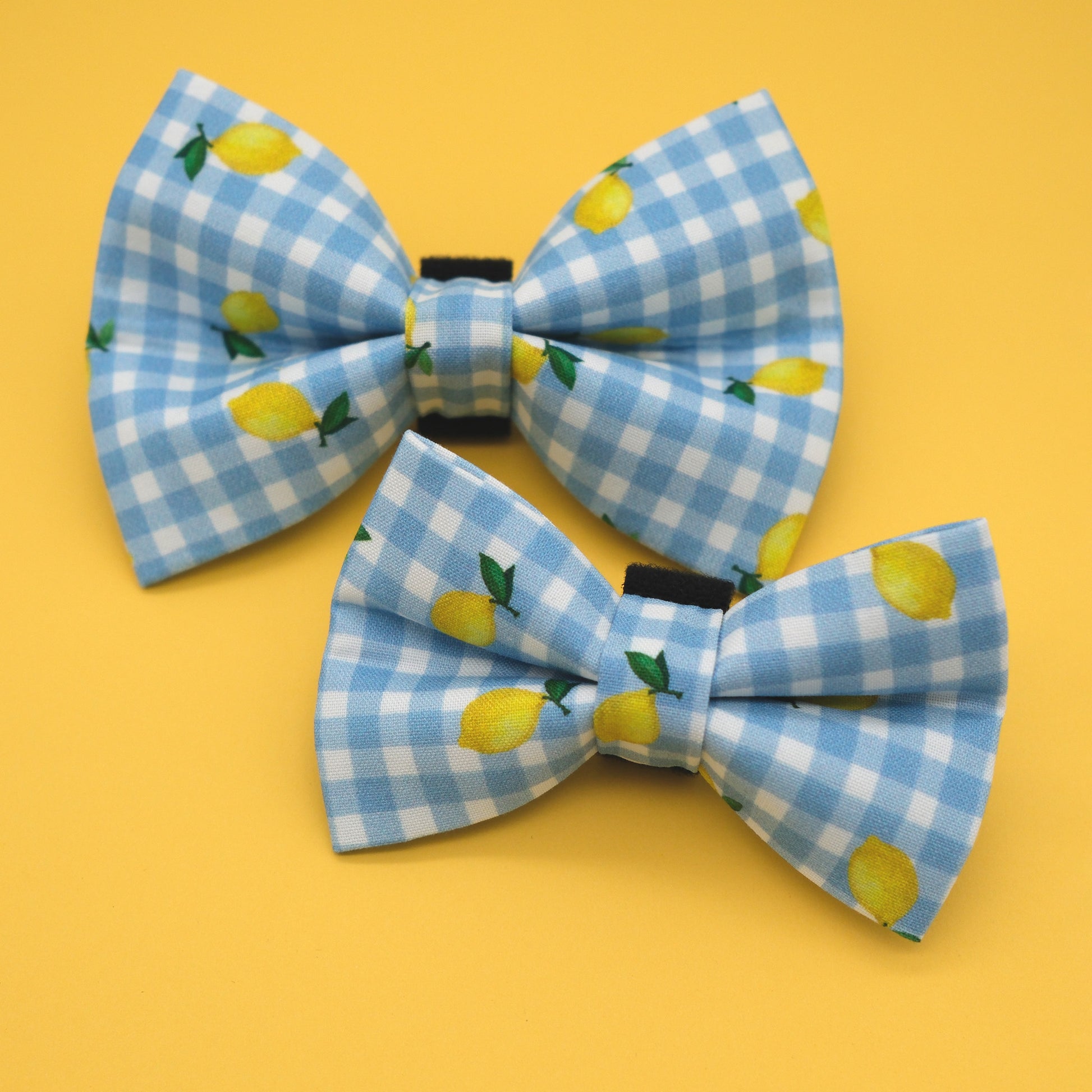 Lemon Blue Gingham Dog Bow Tie