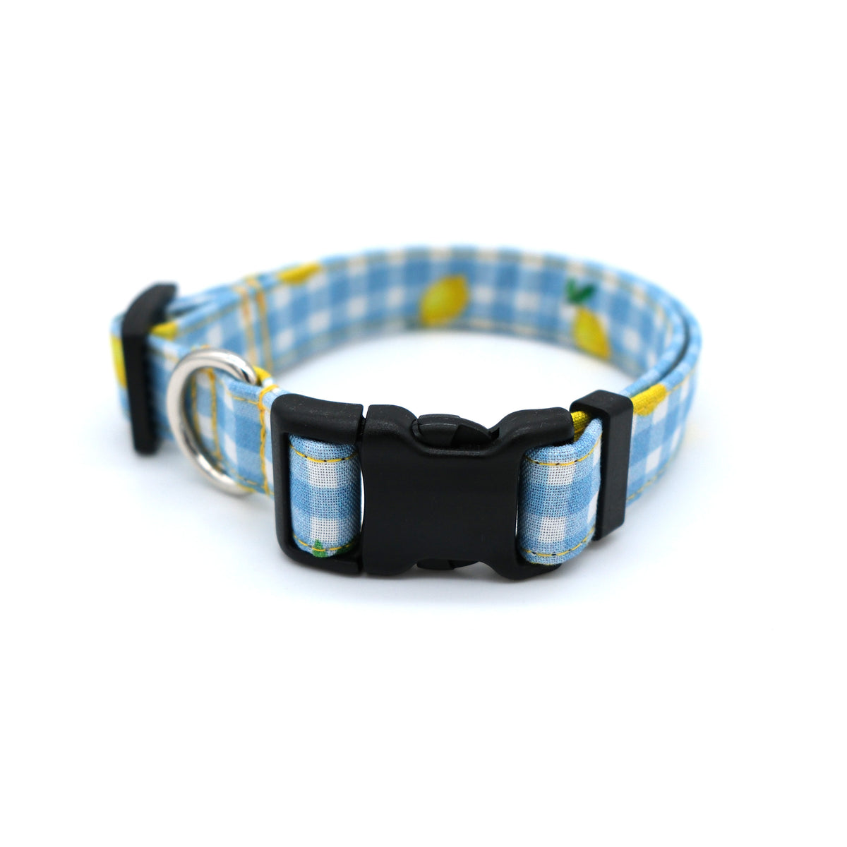 Lemon Blue Gingham Dog Collar 