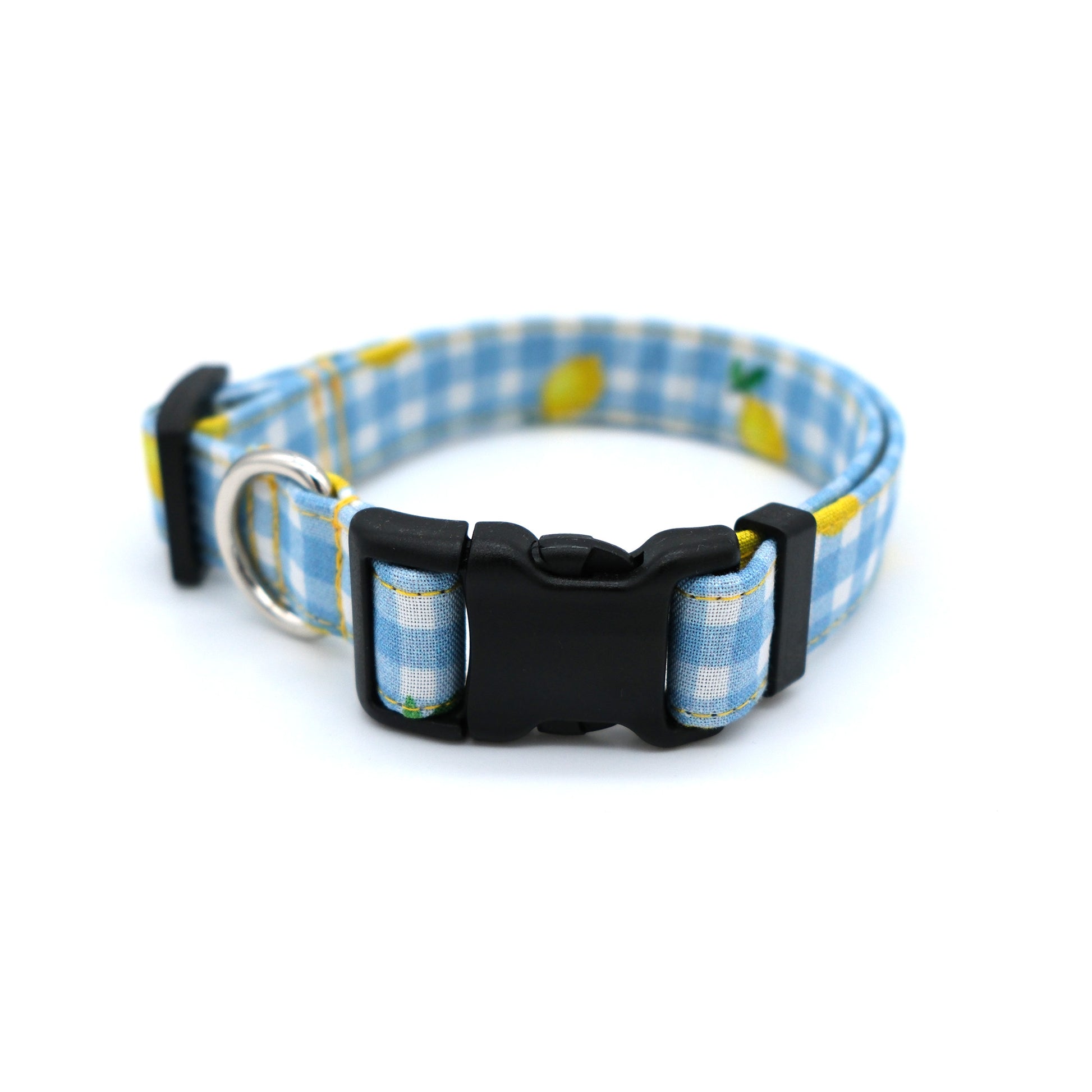 Lemon Blue Gingham Dog Collar 